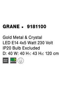 Designová závěsná svítidla NOVA LUCE závěsné svítidlo GRANE zlatý kov a křišťál E14 4x5W 230V IP20 bez žárovky 9181100