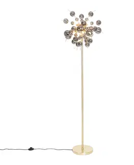 Stojaci lampy Designová stojací lampa mosazná s kouřovým sklem 8 světel - Explode