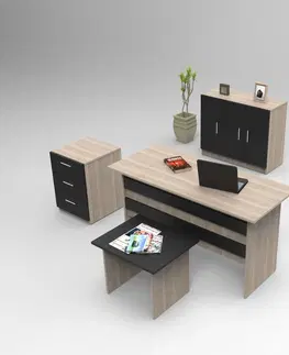 Kancelářské a psací stoly Set kancelářského nábytku VO12 dub černý