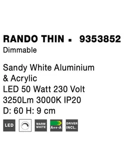 LED stropní svítidla NOVA LUCE stropní svítidlo RANDO THIN bílý hliník a akryl LED 50W 230V 3000K IP20 stmívatelné 9353852