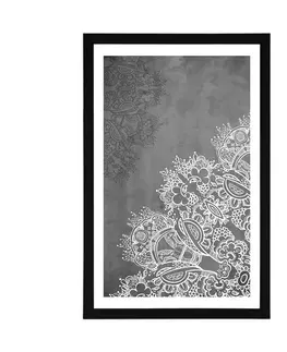 Feng Shui Plakát s paspartou prvky květinové Mandaly v černobílém provedení
