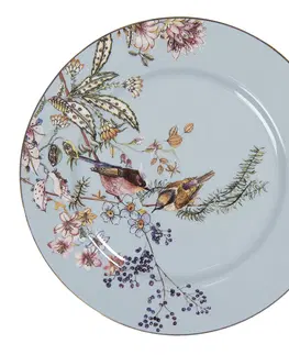 Talíře Modrý dezertní talířek s ptáčky Vivi - Ø 20*2 cm Clayre & Eef 6CE1178