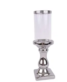 Svíčky DekorStyle Svícen MASERU se stínidlem 31 cm stříbrný
