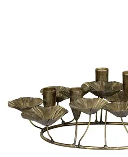 Svícny Bronzový antik kovový svícen na 5 úzkých svíček Leaves - 29*39*15 cm Chic Antique 71102113