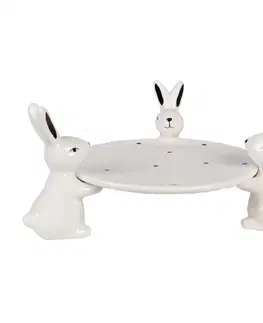 Mísy a misky Černobílá keramická miska s králíčky Black&White Bunny - 24*23*12 cm Clayre & Eef 6CE1692