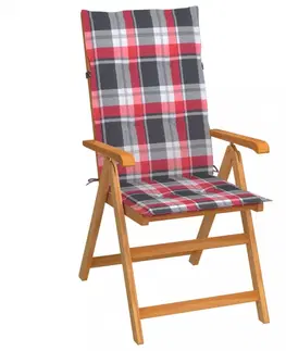 Zahradní židle Skládací zahradní židle s poduškami teak / látka Dekorhome Bílá / červená