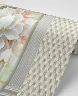 Tapety s imitací kůže Tapeta luxusní květiny mezi sloupy