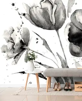 Samolepící tapety Samolepící tapeta černobílé tulipány v zajímavém provedení