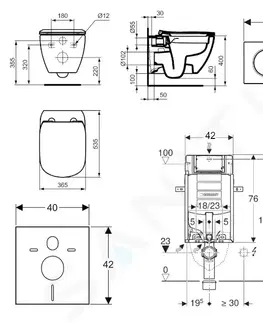 Záchody GEBERIT Kombifix Set předstěnové instalace, klozetu a sedátka Ideal Standard Tesi, tlačítka Sigma01, Rimless, SoftClose, alpská bílá 110.302.00.5 NE1