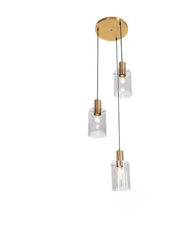 Zavesna svitidla Moderní závěsná lampa mosazná s kouřovým sklem 3-světlo - Vidra