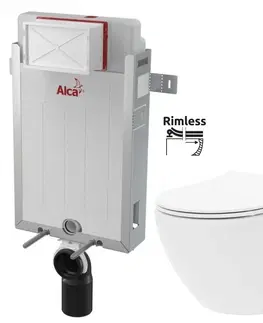 WC sedátka ALCADRAIN Renovmodul předstěnový instalační systém bez tlačítka + WC REA Carlo Flat Mini Rimless + SEDÁTKO AM115/1000 X CF1