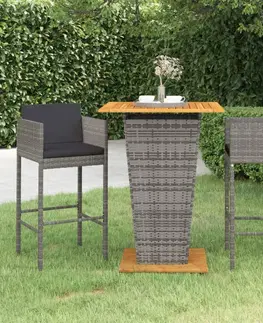 Barové židle Zahradní barový set 3 ks s poduškami polyratan Dekorhome Šedá