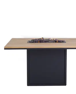 Přenosná ohniště Krbový plynový stůl Cosiloft 120 vysoký jídelní stůl černý rám / deska teak (neobsahuje sklo) COSI