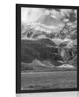 Černobílé Plakát majestátní horská krajina v černobílém provedení