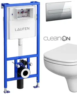 WC sedátka LAUFEN Rámový podomítkový modul CW1 SET s chromovým tlačítkem + WC CERSANIT CLEANON COLOUR + SEDÁTKO H8946600000001CR CN1