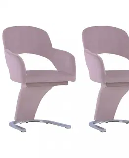 Židle Jídelní židle 2 ks samet / chrom Dekorhome Světle růžová