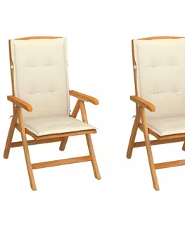 Zahradní židle Zahradní židle 2 ks teak / látka Dekorhome Bílá / červená