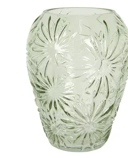 Dekorativní vázy Zelená skleněná váza s květy Jasmina – Ø 22*30 cm Clayre & Eef 6GL2929GR