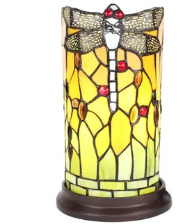 Svítidla Oranžovo-zelená válcovitá stolní Tiffany lampa s vážkou - Ø 15*26 cm E14/max 1*40W Clayre & Eef 5LL-6299