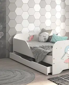 Dětské postele Dětská postel MIKI 160 x 80 cm s motivem princezny a jednorožce