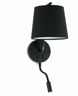 Nástěnná svítidla s látkovým stínítkem FARO BERNI nástěnná lampa, černá, se čtecí lampičkou
