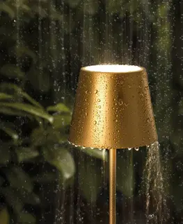 Venkovní osvětlení terasy Sigor LED stolní lampa Nuindie aku, kulatá, 38 cm, zlatá