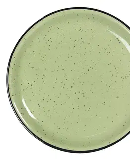 Talíře Mělký zelený keramický talíř s kaňkami Printemps – Ø 27*3 cm Clayre & Eef 6CEFP0052GR