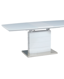 Jídelní stoly Rozkládací jídelní stůl TWEEDY, bílý lesk/bílé sklo/broušený nerez