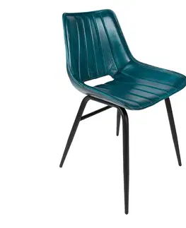 Jídelní stoly Tyrkysová kožená jídelní židle kovové nohy Brunie - 46*52*79 cm Clayre & Eef 50733