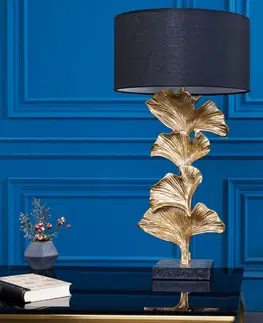 Luxusní a designové stolní lampy Estila Glamour art deco stolní lampa Ginko zlaté barvy s černým kulatým stínítkem 70cm