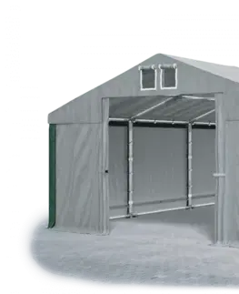 Zahrada Skladový stan 5x10x2,5m střecha PVC 560g/m2 boky PVC 500g/m2 konstrukce ZIMA PLUS Zelená Šedá Šedá