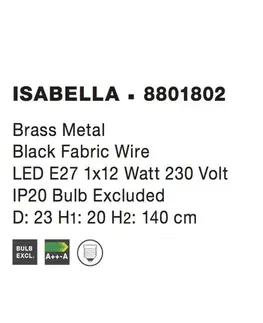 Industriální závěsná svítidla NOVA LUCE závěsné svítidlo ISABELLA ocel mosaz zlatá a černý kabel, E27 1x12W 8801802