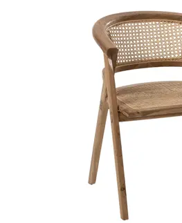 Jídelní stoly Hnědá dřevěná židle Ani Teak s bambusovým výpletem - 59*59*73cm J-Line by Jolipa 11282