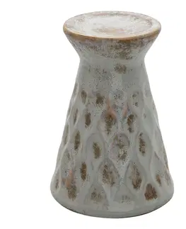 Svícny Keramický svícen s šedou patinou a vzorem Karen - Ø 14*21 cm Clayre & Eef 6CE1325