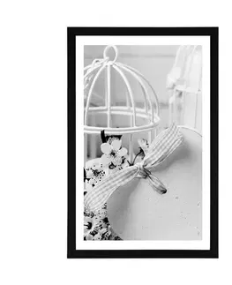 Černobílé Plakát s paspartou romantické zátiší ve vintage stylu v černobílém provedení