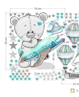 Samolepky na zeď Samolepky na zeď pro kluky - Medvídek s letadlem a balóny