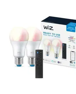 LED žárovky WiZ SET 2x LED žárovka E27 A60 8W (60W) 806lm 2200-6500K RGB IP20, stmívatelná + ovladač