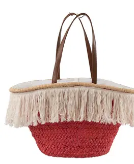 Nákupní tašky a košíky Tmavě růžová plážová taška/ košík s třásněmi Beach tassel  - 48*18*30cm J-Line by Jolipa 93738 tmavě růžová