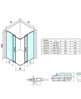 Sprchové kouty GELCO DRAGON Obdélníkový sprchový kout 1100x1200 čiré sklo, GD4211-GD4212, rohový vstup GD4211-GD4212