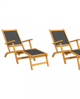 Zahradní lehátka Skládací zahradní židle 2 ks masivní akáciové dřevo a textilen