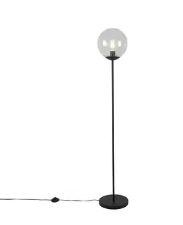 Stojaci lampy Stojací lampa ve stylu Art Deco černá s čirým sklem - Pallon Mezzi