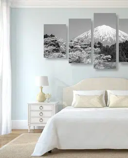 Černobílé obrazy 5-dílný obraz hora Fuji v černobílém provedení