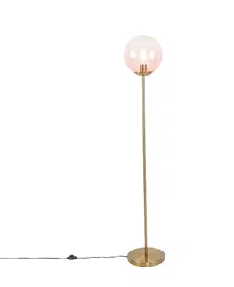 Stojaci lampy Art Deco mosazná stojací lampa s růžovým sklem - Pallon Mezzi