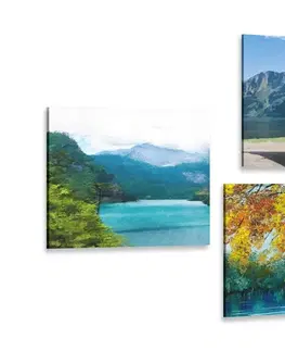 Sestavy obrazů Set obrazů imitace malby horského jezera