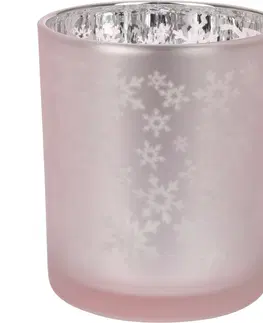 Vánoční dekorace Skleněný svícen Snowflakes, sv. růžová, 10 x 12 cm