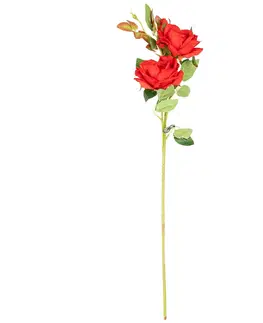 Květiny Umělý svazek Růže se dvěma květy a poupětem, červená, 71 cm