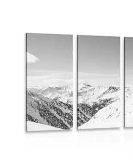 Černobílé obrazy 5-dílný obraz zasněžené pohoří v černobílém provedení