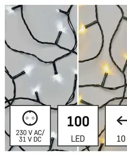 LED řetězy EMOS LED vánoční řetěz 2v1, 10 m, venkovní i vnitřní, teplá/studená bílá, programy D4AL05