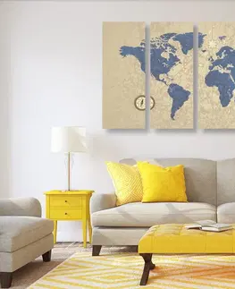 Obrazy mapy 5-dílný obraz mapa světa s kompasem v retro stylu