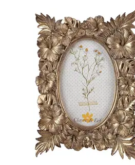 Klasické fotorámečky Zlatý antik fotorámeček s květy ibišku - 17*2*23 cm / 10*15 cm Clayre & Eef 2F0997